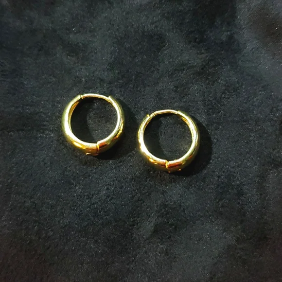 Gold Huggie Hoop Earrings - Picture 2 of 5
